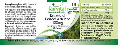 Extracto de Corteza de Pino 100mg - Pinus pinaster atlantica - VEGANO - 95% de proantocianidinas - Dosis elevada - 60 Cápsulas - Calidad Alemana
