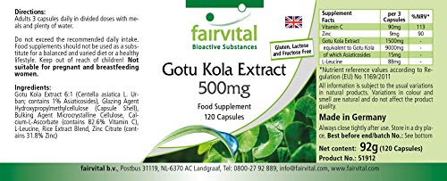 Extracto de Gotu Kola 500mg - Centella asiatica - Dosis elevada - VEGANO - 120 Cápsulas