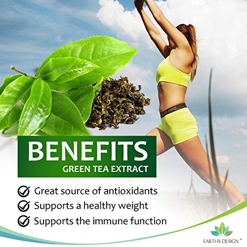 Extracto de Té Verde - 850mg - Con EGCG - Máxima Concentración - Para Hombres y Mujeres - 120 Cápsulas (Suministro Para 4 Meses) de Earths Design