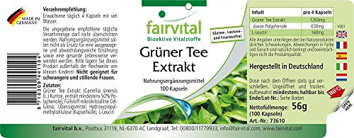 Extracto de Té Verde - VEGANO - Camellia sinensis - Con Cafeína, EGCG & mín. 50% de Polifenoles - Dosis elevada - 100 Cápsulas - Calidad Alemana