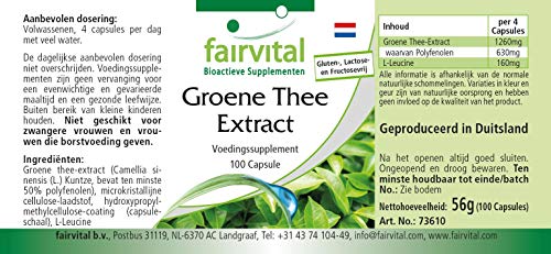 Extracto de Té Verde - VEGANO - Camellia sinensis - Con Cafeína, EGCG & mín. 50% de Polifenoles - Dosis elevada - 100 Cápsulas - Calidad Alemana