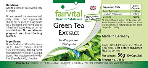 Extracto de Té Verde - VEGANO - Camellia sinensis - Con Cafeína, EGCG & mín. 50% de Polifenoles - Dosis elevada - 100 Cápsulas - Calidad Alemana