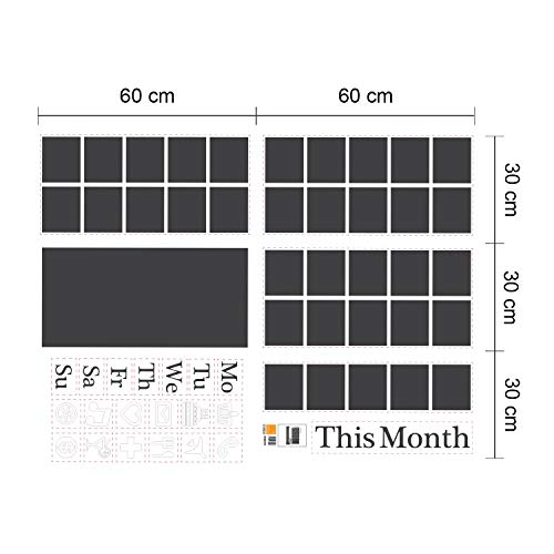 Extraíble Adhesivo Pared Pegatinas pizarra calendario mural arte vinilo adhesivos decoración del hogar papel pintado habitación de los niños regalo 130 x 76 cm, multicolor