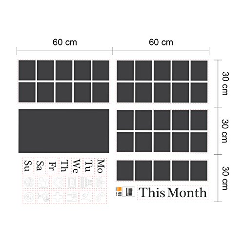 Extraíble Adhesivo Pared Pegatinas pizarra calendario mural arte vinilo adhesivos decoración del hogar papel pintado habitación de los niños regalo 130 x 76 cm, multicolor