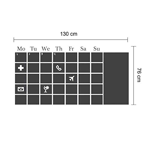 Extraíble Adhesivo Pared Pegatinas pizarra calendario mural arte vinilo adhesivos decoración del hogar papel pintado habitación de los niños regalo 130 x 76 cm, multicolor