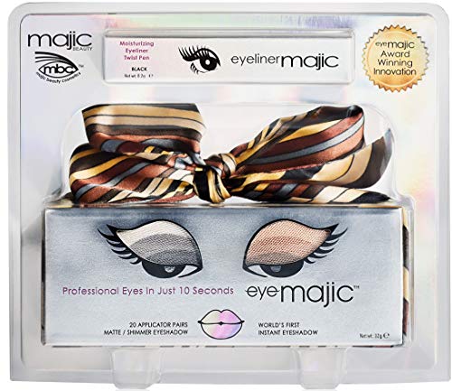 Eye Majic Instant Eyeshadow – Easy Professional Makeup in 10 Seconds, 20 Pair Gift Set with Ponytail Scarf & Mascara: “Golden Memories” by Majic Beauty