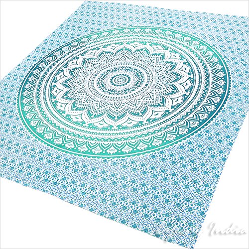 Eyes of India - Hippie Indio Mandala Tapiz Decoración de Pared Dormitorio Bohemio Decorativo - Verde #1, 84 X 94 in. (213 X 238 cm)