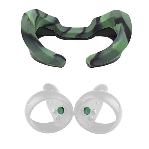 Eyglo Silicon VR Cover Facial +Tapas del Palillo del Pulgar para Oculus Rift S VR Headset Resistente al Sudor Impermeable Almohadillas Faciales de Repuesto(Camuflaje)