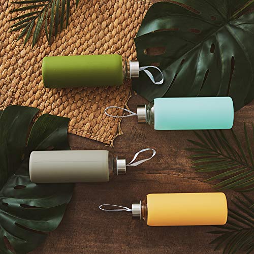EZOWare Botella de Agua de Cristal, 550ml Sport Botella Reutilizable de Vidro Borosilicato con Funda Siliconia y Tapa de Acero Inoxidable - Gris