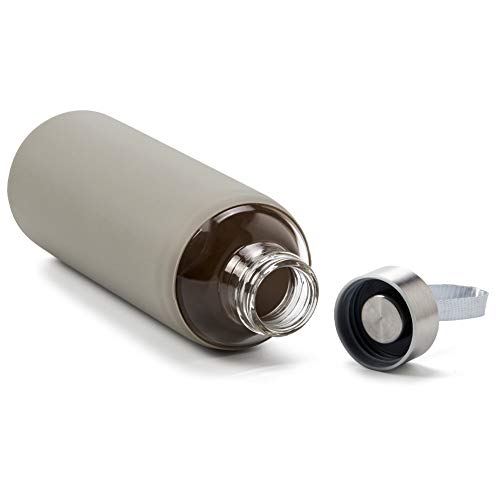 EZOWare Botella de Agua de Cristal, 550ml Sport Botella Reutilizable de Vidro Borosilicato con Funda Siliconia y Tapa de Acero Inoxidable - Gris