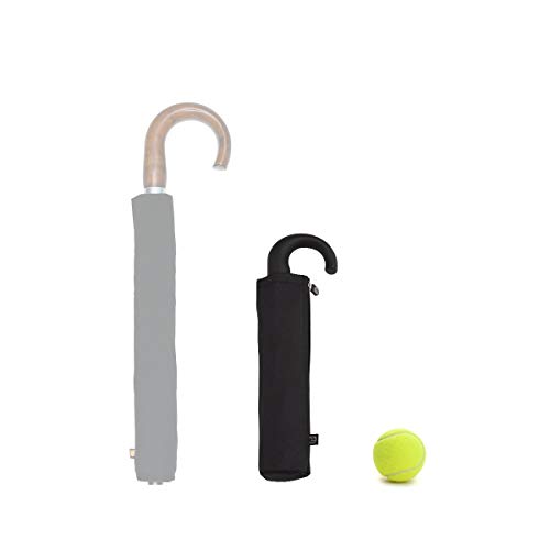 EZPELETA Paraguas Plegable de Hombre. Paraguas con Funda. Automático y con puño Curvo de Madera. Tejido Liso - Marrón