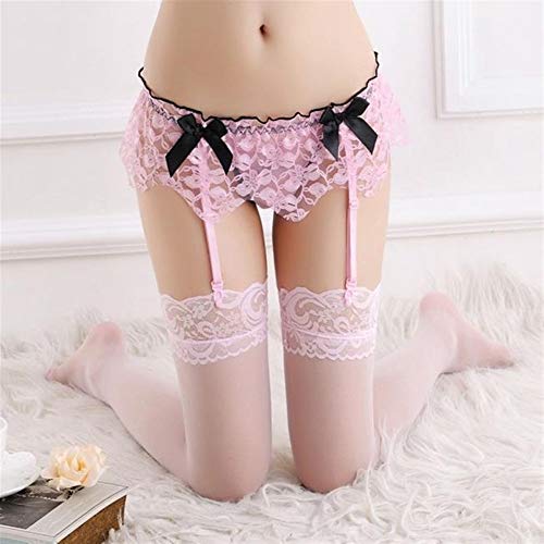 F-Jiujin-Medias Sexy Liguero De Encaje con Arcos De Lazos G Conjunto Erótico Stocking Caliente Erotique Lencería Sexy Sexi Underwear Sex Shop for Mujeres (Color : D)