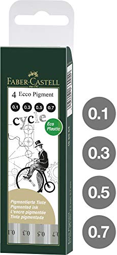 Faber Castell 166004 - Estuche con 4 rotuladores calibrados ECCO Pigment con grosores de trazo: 0.1, 0.3, 0.5, 0.7, color negro