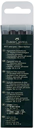 Faber-Castell 167115 - Pack de 4 rotuladores Pitt Artist Pens Black Fineliner, surtido de 4 puntas, XS, S, F, M, color negro