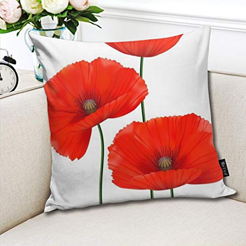 Fabulous_Woo - Funda de cojín con diseño de amapolas, 50 x 50 cm, color rojo