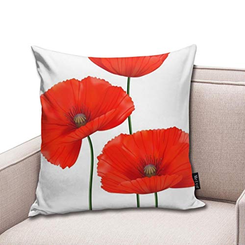 Fabulous_Woo - Funda de cojín con diseño de amapolas, 50 x 50 cm, color rojo