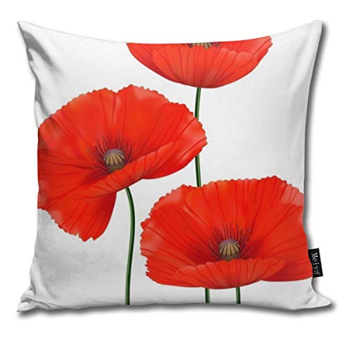 Fabulous_Woo - Funda de cojín con diseño de amapolas, 50 x 50 cm, color rojo