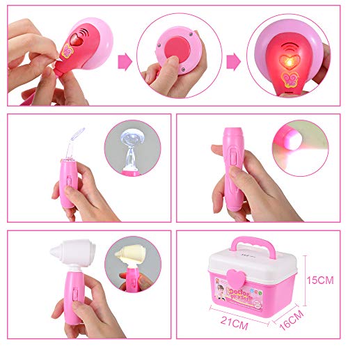 Faburo 49 Piezas Maletín de Médico de Juguete para Niños y Niñas, Juego de rol Médico Dentista Enfermera Kit Clínica Dental Juego Fingir Juego Herramientas Juguete Set Regalos para Niños (Rosa)