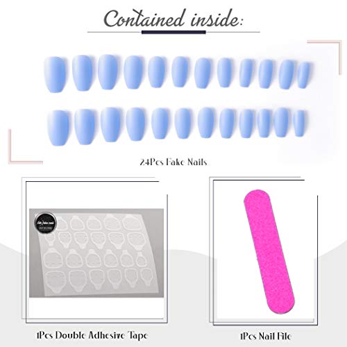 Fairvir Fashion - Juego de uñas postizas para mujer y niña (24 unidades), color azul mate