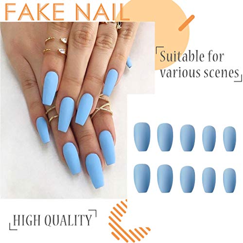 Fairvir Fashion - Juego de uñas postizas para mujer y niña (24 unidades), color azul mate