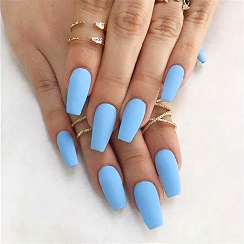 Fairvir Fashion - Juego de uñas postizas para mujer y niña (24 unidades), color azul mate