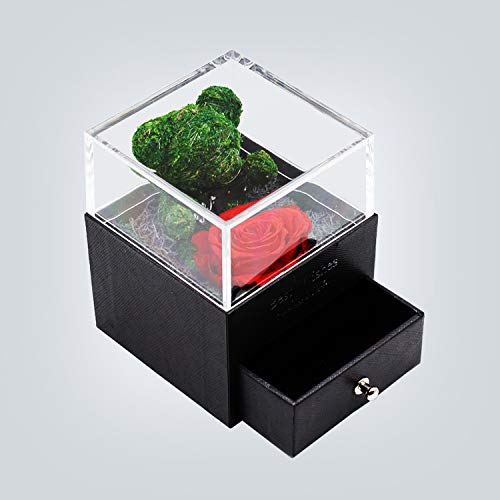 Fairy-Margot Oso Rosas Joyero Vintage Mediano Oso La Bella y la Bestia Rosa eterna en cúpula de Vidrio Regalos del día de San Valentín Día de la Madre Presente-Amarillo-,