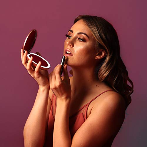 Fancii Espejo Maquillaje de Bolsillo con Luz LED Natural, Aumento 1x y 10x - 102 mm Pequeño Espejo Compacto Iluminado para Bolsos y Viajar, Oro Rosa (Mini Lumi)
