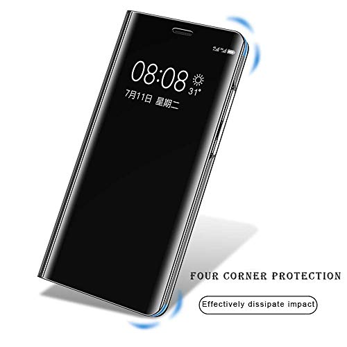 FANFO Samsung Galaxy A7 2018 Funda - Modelo Inteligente Fecha/Hora Ver Espejo Brillante tirón del Caso Duro con para el Samsung Galaxy A7 2018, Oro