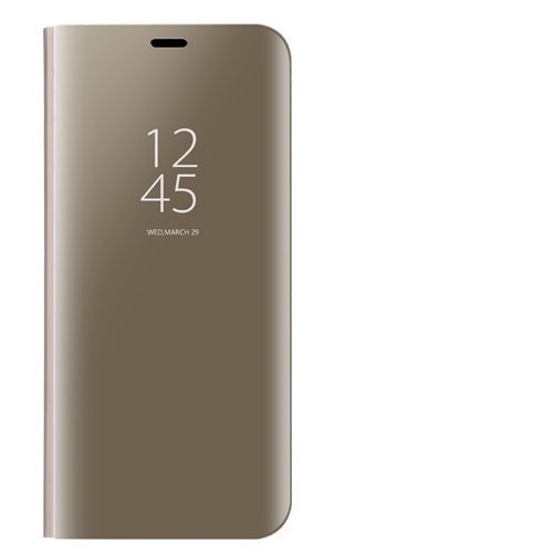FANFO Samsung Galaxy A7 2018 Funda - Modelo Inteligente Fecha/Hora Ver Espejo Brillante tirón del Caso Duro con para el Samsung Galaxy A7 2018, Oro