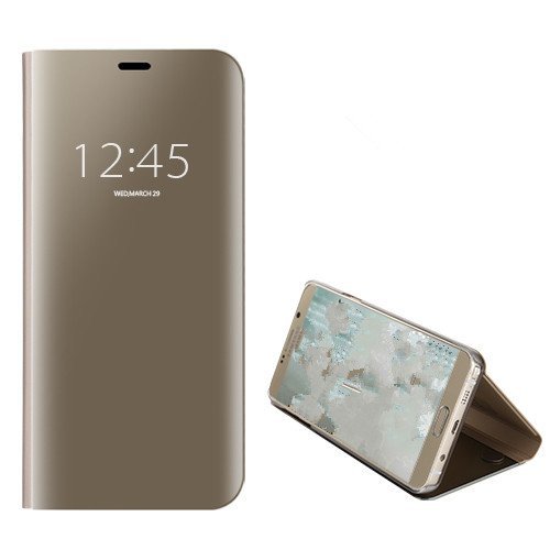 FANFO Samsung Galaxy A7 2018 Funda - Modelo Inteligente Fecha/Hora Ver Espejo Brillante tirón del Caso Duro con para el Samsung Galaxy A7 2018, Oro
