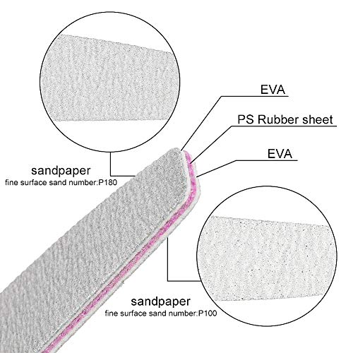 fanshiontide 25 piezas limas de uñas Lima profesional de uñas, Herramientas de manicura de placa de esmeril de arena 100/180 en doble cara adecuadas para pulir & estilizar uñas