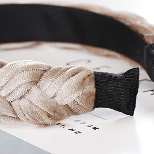 FATTERYU Tejido Hecho a Mano Coreano Banda Ancha Trenzada étnica Mujeres Chica Espesar Velvet Hair Hoop Glitter Color sólido DIY Styling Headpiece