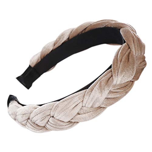 FATTERYU Tejido Hecho a Mano Coreano Banda Ancha Trenzada étnica Mujeres Chica Espesar Velvet Hair Hoop Glitter Color sólido DIY Styling Headpiece