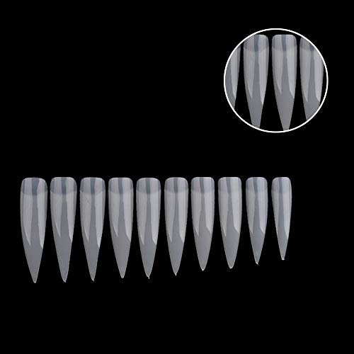 Fautly - Juego de 500 uñas postizas para decoración de uñas de Stiletto, con media cubierta, color natural, transparente y afilado, para decoración de uñas, herramientas de manicura, 10 tamaños