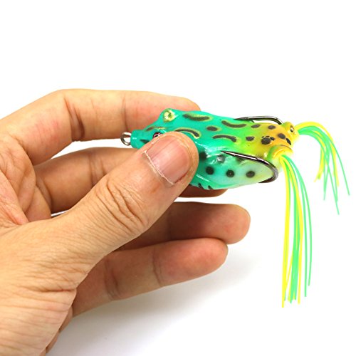 FC MXBB señuelos de Pesca de Rana con Doble Gancho de Filo Suave para lubina, Serpiente, salmón, Agua Salada, Modelo Grande (3 Unidades de Color al Azar)