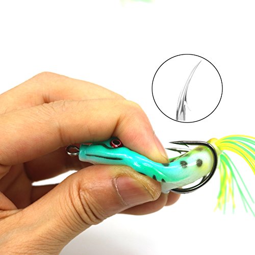 FC MXBB señuelos de Pesca de Rana con Doble Gancho de Filo Suave para lubina, Serpiente, salmón, Agua Salada, Modelo Grande (3 Unidades de Color al Azar)