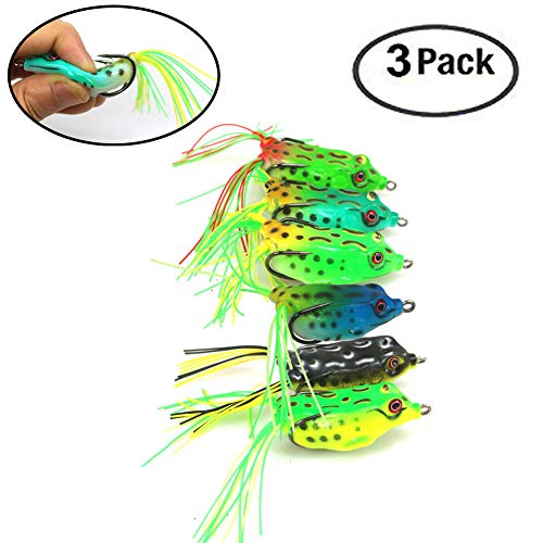 FC MXBB señuelos de Pesca de Rana con Doble Gancho de Filo Suave para lubina, Serpiente, salmón, Agua Salada, Modelo Grande (3 Unidades de Color al Azar)