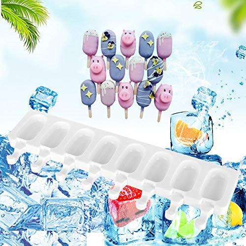 Fdit Moldes de Paletas de Hielo 8 Molinos de Hielo de Cavidad Molde Material Grueso Moldes de Silicona Bandeja de Cubitos de Hielo con Moldes de Paletas