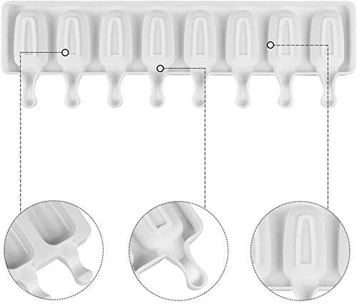 Fdit Moldes de Paletas de Hielo 8 Molinos de Hielo de Cavidad Molde Material Grueso Moldes de Silicona Bandeja de Cubitos de Hielo con Moldes de Paletas