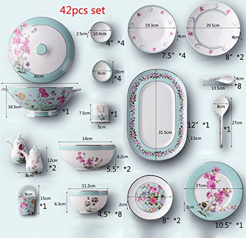 FDPVJSS Juego de Cena Combi-Set, Platos de Porcelana, Plato, cucharas, para hornos de microondas, lavavajillas (Tamaño : 42pcs)