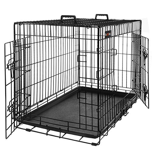 FEANDREA Jaula Metálica para Perros, Transportín Plegable para Mascotas, Talla L, 75 x 47 x 54 cm, Negro PPD30H