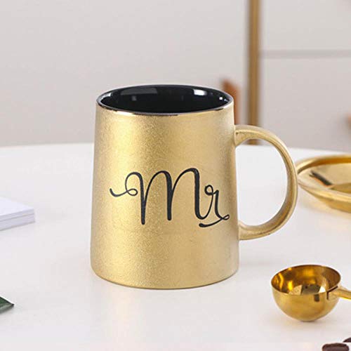 FEICHAIQAZ Cerámica Dorada Mate Marc Cup Juego de cucharas con Tapa de Taza de café con Leche y té Moring Dorado, Mr Cup