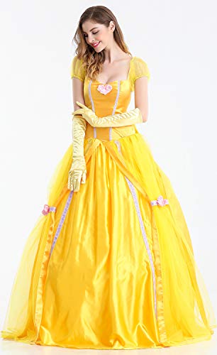 Feicuan Mujer Disfraz de Princesa Fancy Vestido Halloween Party Carnaval Amarillo