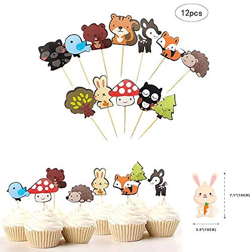 Feicuan Selva Fiesta de cumpleaños Decoración, Woodland Animales Globos Birthday Bandera Pompones Pastel Toppers Mapache Zorro Party para Niño Niña Safari Forestales Fiesta de cumpleaños Baby Shower