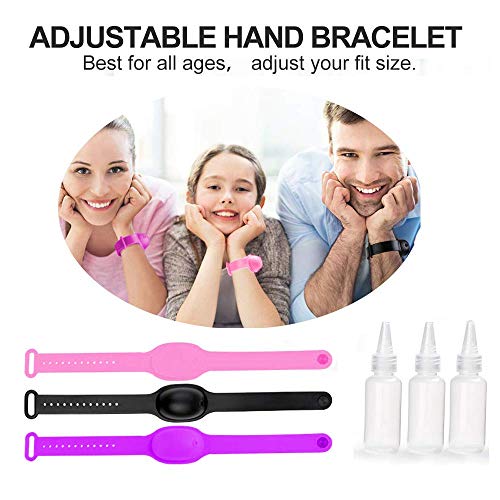Feliciay 3PCS Adultos Niños Silicona Recargable Desinfectante de Manos Pulsera Bombas Dispensadoras Lavado Jabón Líquido Tiras Elásticas, Tope Cordón Ajustable, Antideslizante