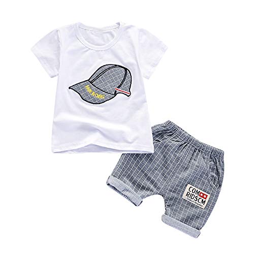 FELZ Ropa Bebe Niño Verano 2019 Recién Nacido 6 Meses a 3 años Camiseta de Manga Corta con Estampado de Verano Top+Pantalones Cortos a Cuadros+Gorra Conjunto de ropa/3pc Regalo Original Niño