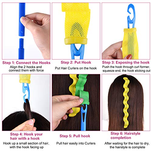 FEPITO 36 Paquete Magic Hair Rodillos Kit de los bigudíes espiral rizos Wave Hair Styling Sin calor rizador de pelo y estilo ganchos para todas las longitudes de pelo, 55cm / 22inch