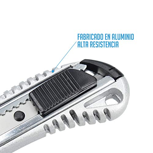 Ferrestock FSKTW118 cúter metálico Profesional Extra Resistente Fabricado en Aluminio, Hoja Acero Inoxidable de 18mm, Sistema de Bloqueo y Cuchillas Intercambiables