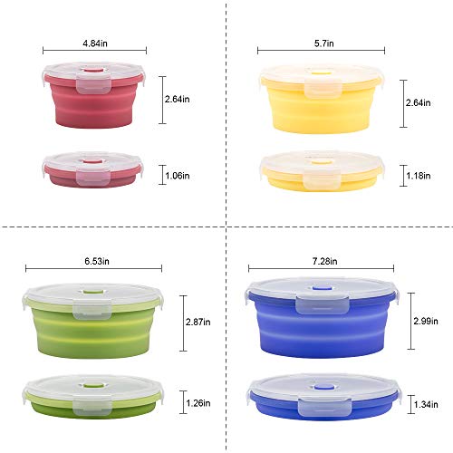 Fiambrera de silicona Juego de 4 PCS de Recipientes de Silicona Plegable Silicona Plegable Almacenamiento de Alimentos Plegable de Silicona Recipientes para Alimentos(B1-Redondo)