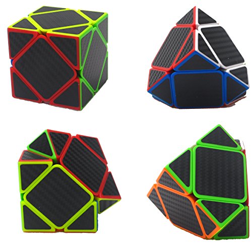 Fibra del Carbón Cubo mágico cajas de regalo Set 2x2x2，3x3x3，Meganminx ，Skewb ， Pyraminx Juguete profesional del cubo del rompecabezas (Set02)